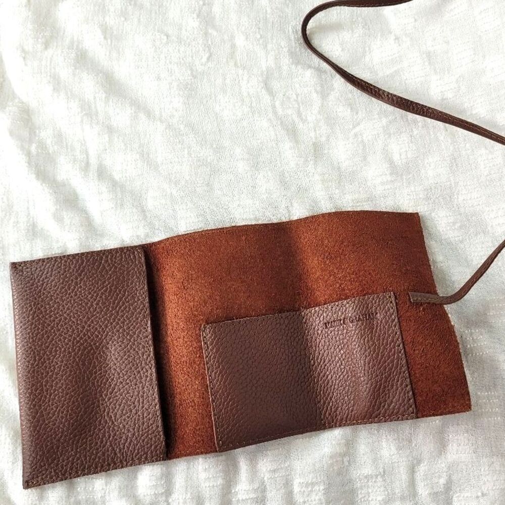 Mark & Graham brown pebbled leather charger rollup pockets tie closure minimal